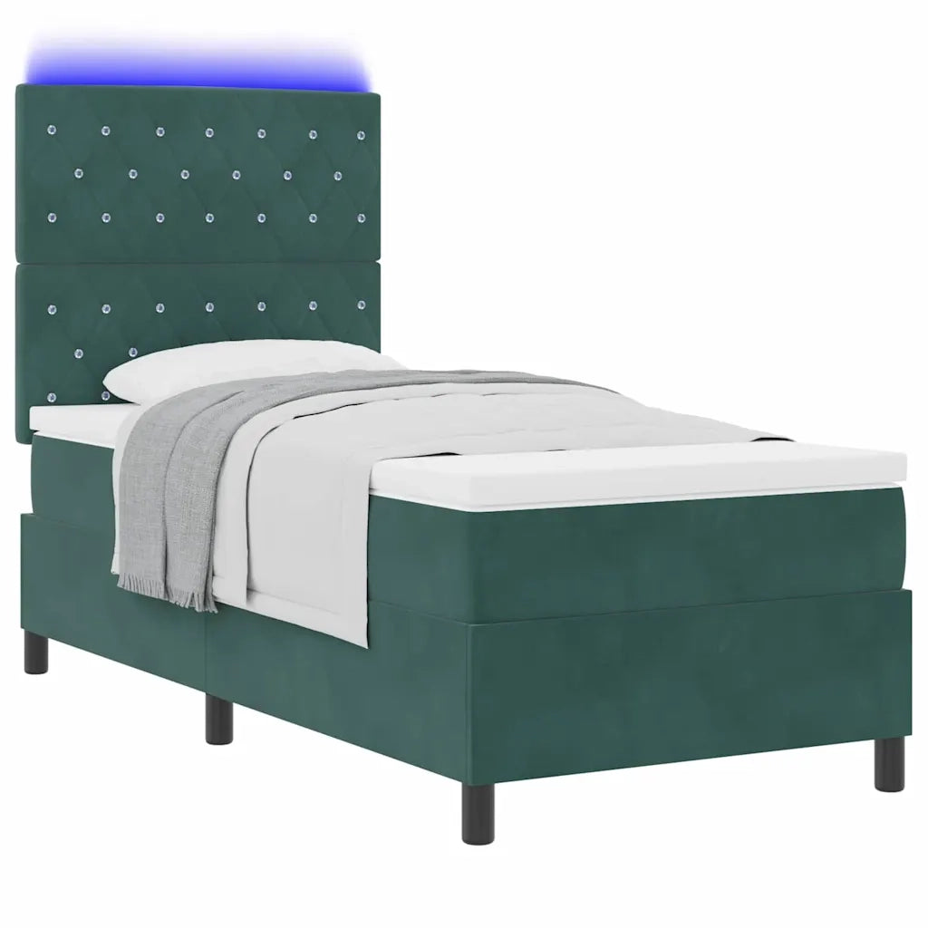 Letto a Sorgente LED Verde Scuro 90 x 200 cm Tessuto 3343223