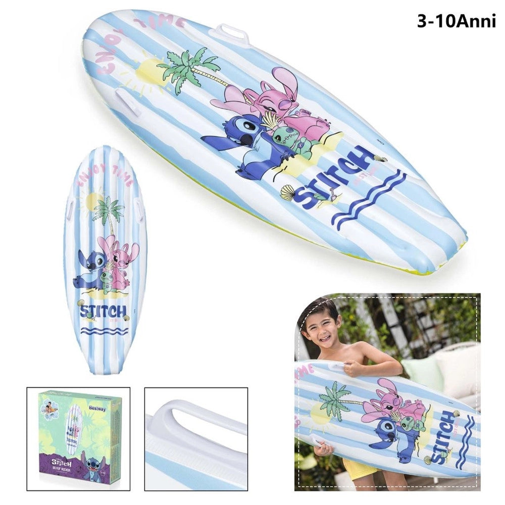 Trade Shop - Materassino Tavoletta Da Surf Gonfiabile Da Nuoto Per Bambini Stitch 112x40x10cm 9104v -