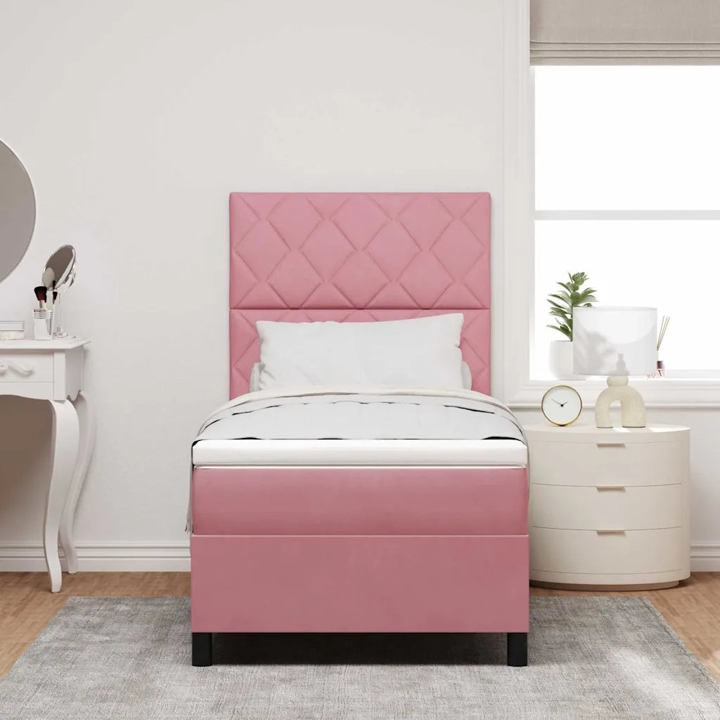 Letto a Sorgente LED con materasso Rosa 90 x 200 cm Tessuto