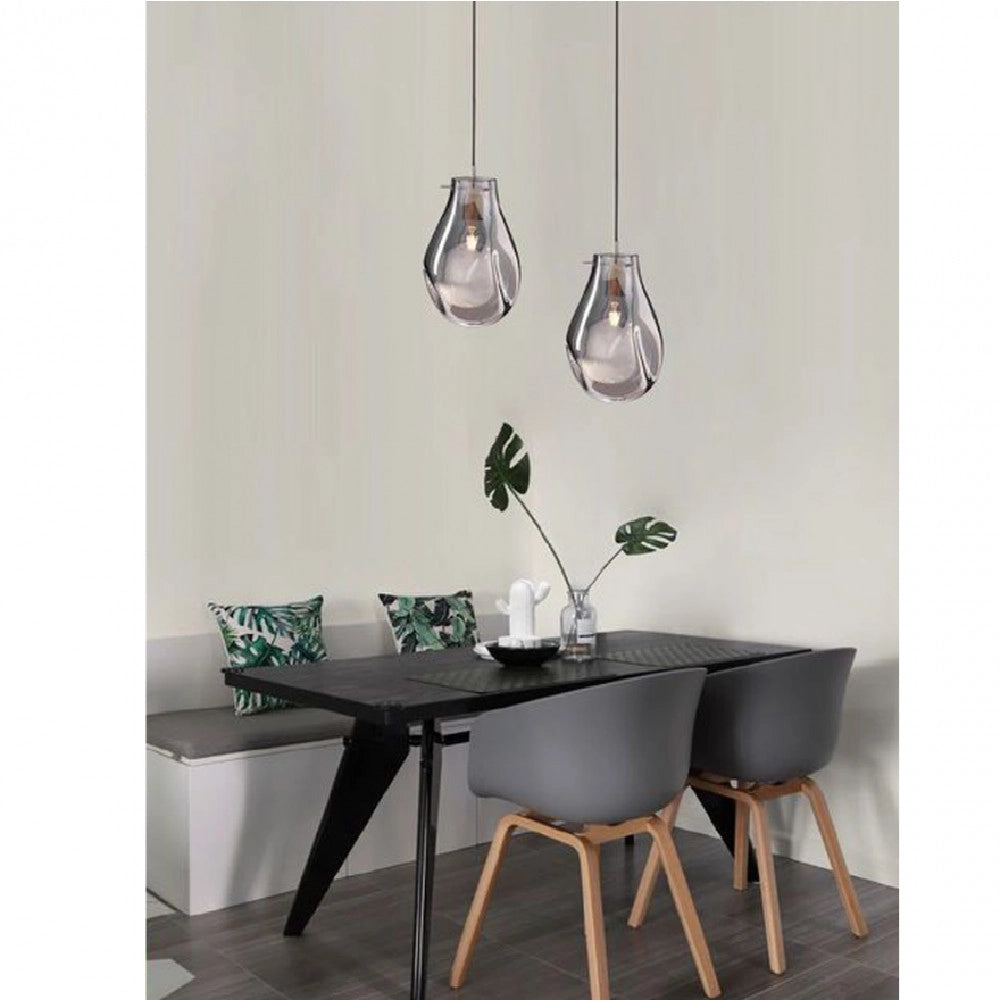 Trade Shop - Lampada Lampadario Sospensione E27 Drop In Vetro Argento Grigio Scuro Ip20 Lp -