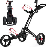 Carrello da Golf Pieghevole con 3 Ruote, Trolley da Golf con Portaombrelli e Porta Bicchiere, Golf Cart Apertura e Chiusura Facile, Nero