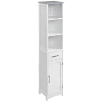 kleankin Armadietto Bagno con Scaffale a 3 Livelli, 1 Cassetto e 1 Mobiletto, 34x30x163cm