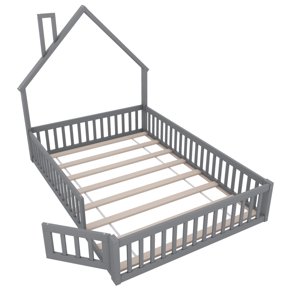 Letto per bambini 140x200 cm camino creativo; pino e MDF; grigio (Senza materasso)