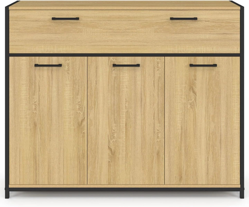 DETROIT Credenza da 100 cm con 3 ante e 1 cassetto, design industriale