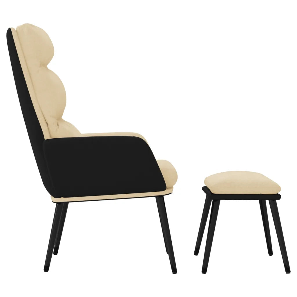 Poltrona Relax con Sgabello Crema in Tessuto e Similpelle 3097508