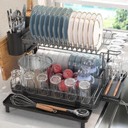 Afdruiprek in alluminio con supporto per utensili - afdruiprek spaziale per piano di lavoro cucina - nero (2 livelli) - contenitore per posizionamento di contenitori