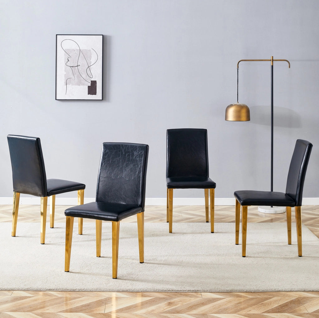 Set di sedie da pranzo moderne in PU nero con gambe in metallo dorato