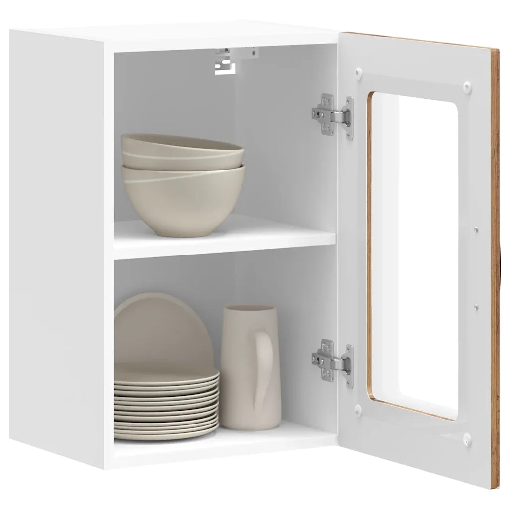 Pensile da Cucina con Porta in Vetro-Mobile Cucina da Parete Kalmar Legno Vecchio 198314