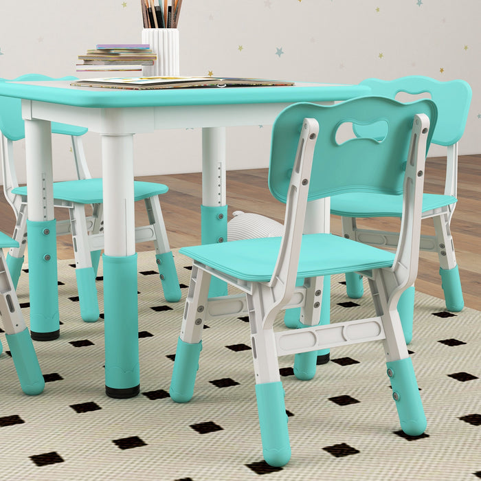Set Tavolo con 4 Sedie per Bambini Altezza Regolabile Verde
