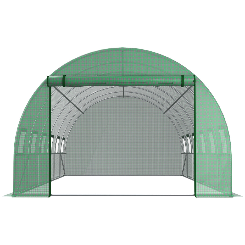 Telo per Serra in PE con 12 Finestre. Porta Avvolgibile e Bordi Interrati. 6x3x2 m. Verde