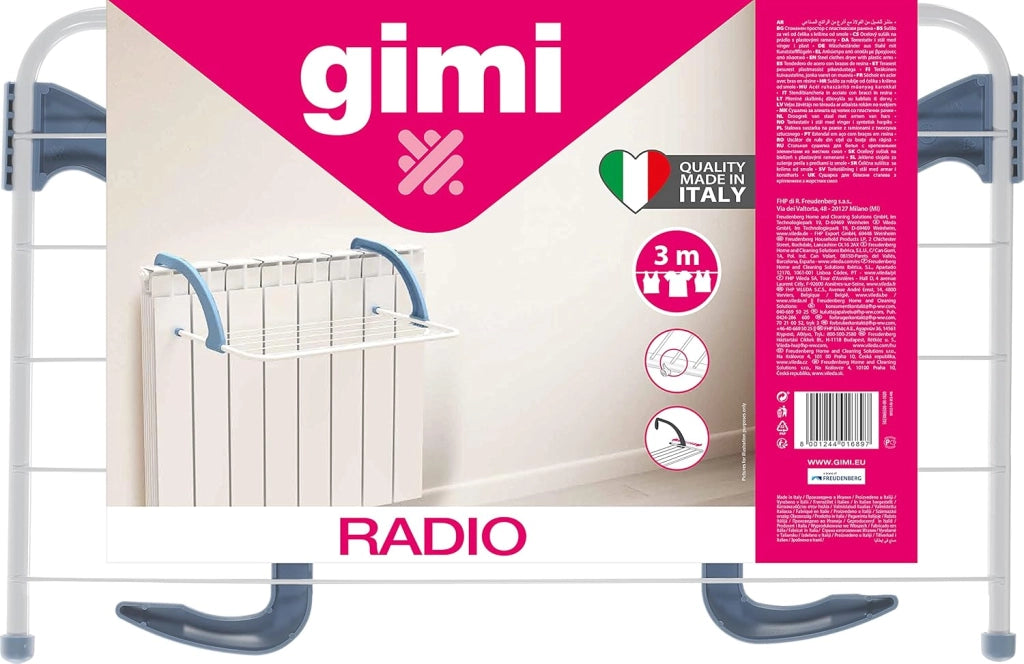Stendibiancheria Radio da termosifone 3 metri in acciaio con bracci in resina regolabili per radiatori adattabile a tutti i supporti Gimi