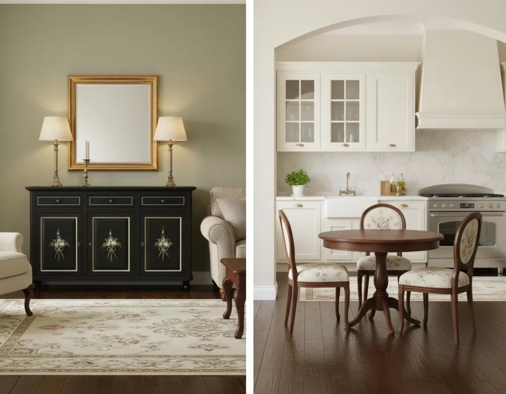 Madia credenza 3 ante legno shabby nero decorata filo oro 158x45x98 - Mobili 2G