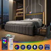 Letto matrimoniale – 140x200 cm – USBC LED 4 cassetti – legno grigio