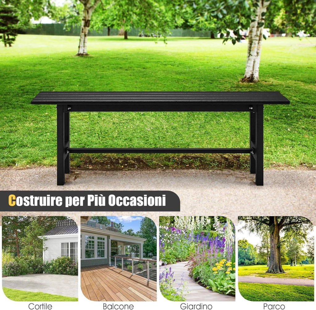 Panchina da Esterno con Sedile HDPE, Panca da Giardino con Telaio in Metallo Verniciato a Polvere, Panchina da Giardino, Parco e Balcone, Portata 300 kg, 120 x 36 x 40,5 cm (Black)