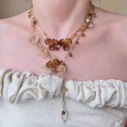 Collana vintage con fiore di cristallo marrone: gioiello fatto a mano con perline