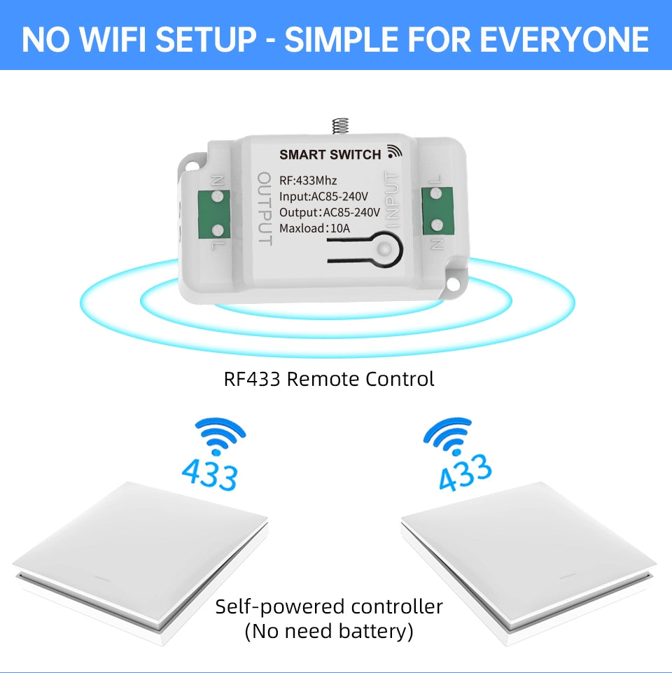 Interruttore RF Wireless Telecomando Senza Batteria 1 Tasto RF 433MHz Generatore Corrente Automatico 1 Tasto Quadrato Per Scatola 502 IP20 Bianco