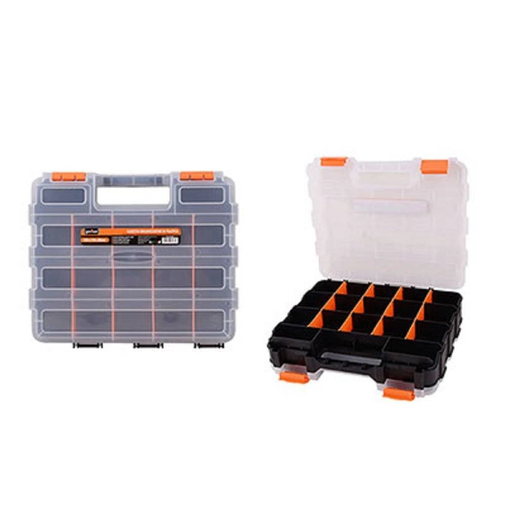 Trade Shop - Cassetta Portautensili 34 Scomparti Doppio Lato Scomparti Regolabili Attrezzi -