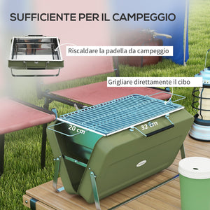 Barbecue Portatile e Pieghevole a Valigetta 47x30x28 cm a Carbonella Verde
