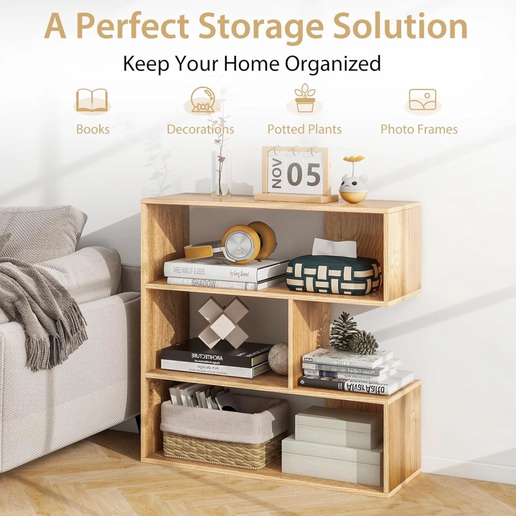 Libreria a 3 livelli concavo, libreria geometrica con 3 scomparti aperti e kit antiribaltamento, 84 x 29,5 x 83,5 cm, mobile per soggiorno, camera da letto