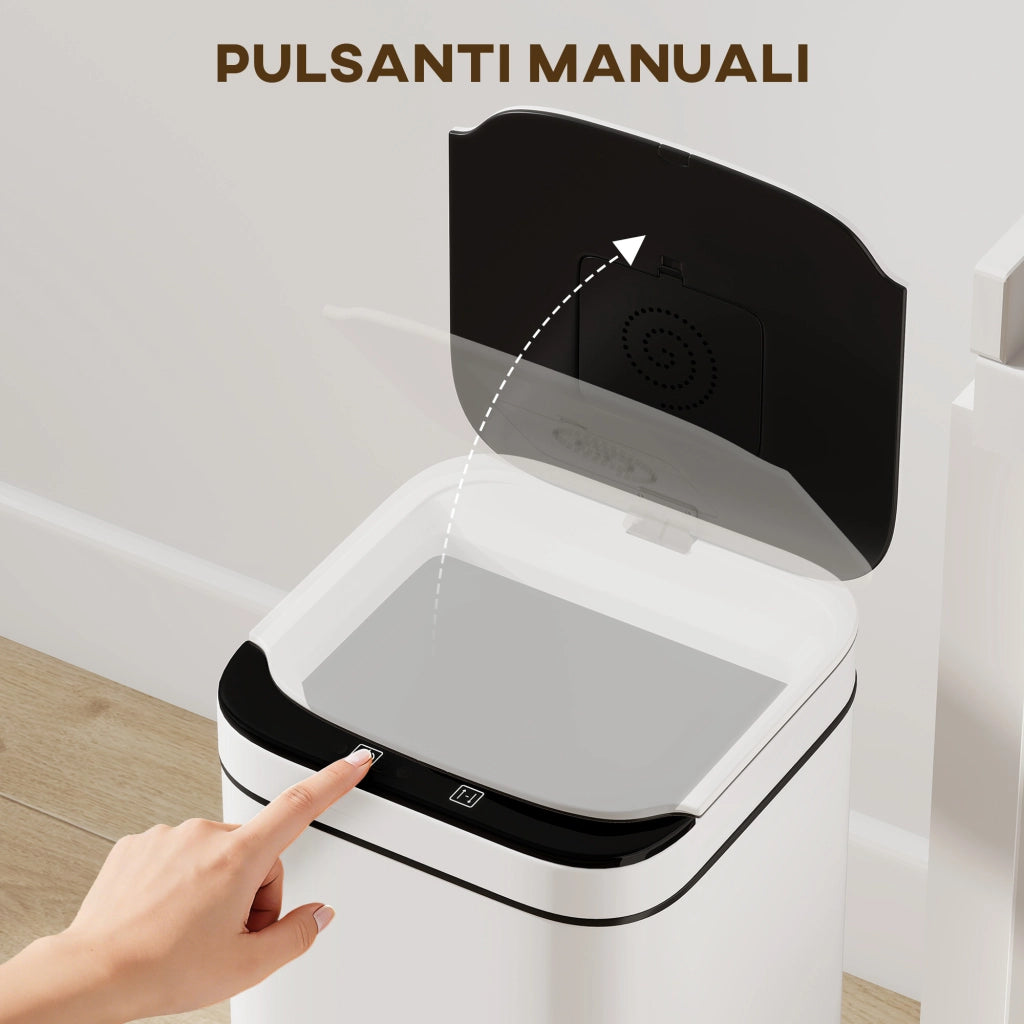 Bidone per Immondizia da 13L con Sensore e Spazio per Deodoranti, in Acciaio e PP, 24x24x41 cm, Bianco e Nero