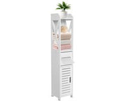 Cassettiere per bagno alta - Cassettiera per bagno con contenitore per carta igienica - Cassettiera con porte - 1 cassetto - 1 spazio aperto - Finestra antica bianca 80 x 15,5 x 15 cm