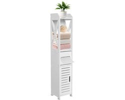 Cassettiere per bagno alta - Cassettiera per bagno con contenitore per carta igienica - Cassettiera con porte - 1 cassetto - 1 spazio aperto - Finestra antica bianca 80 x 15,5 x 15 cm