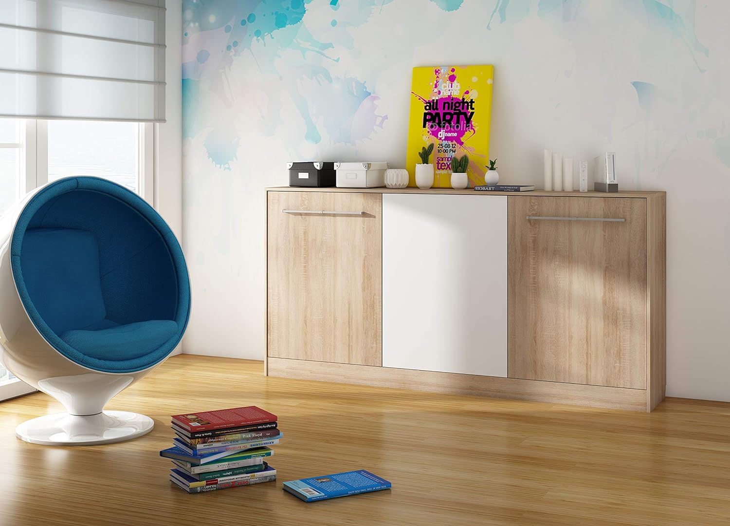 Mobile con Letto Pieghevole Integrato Roger cm 212x40x113h rovere bianco