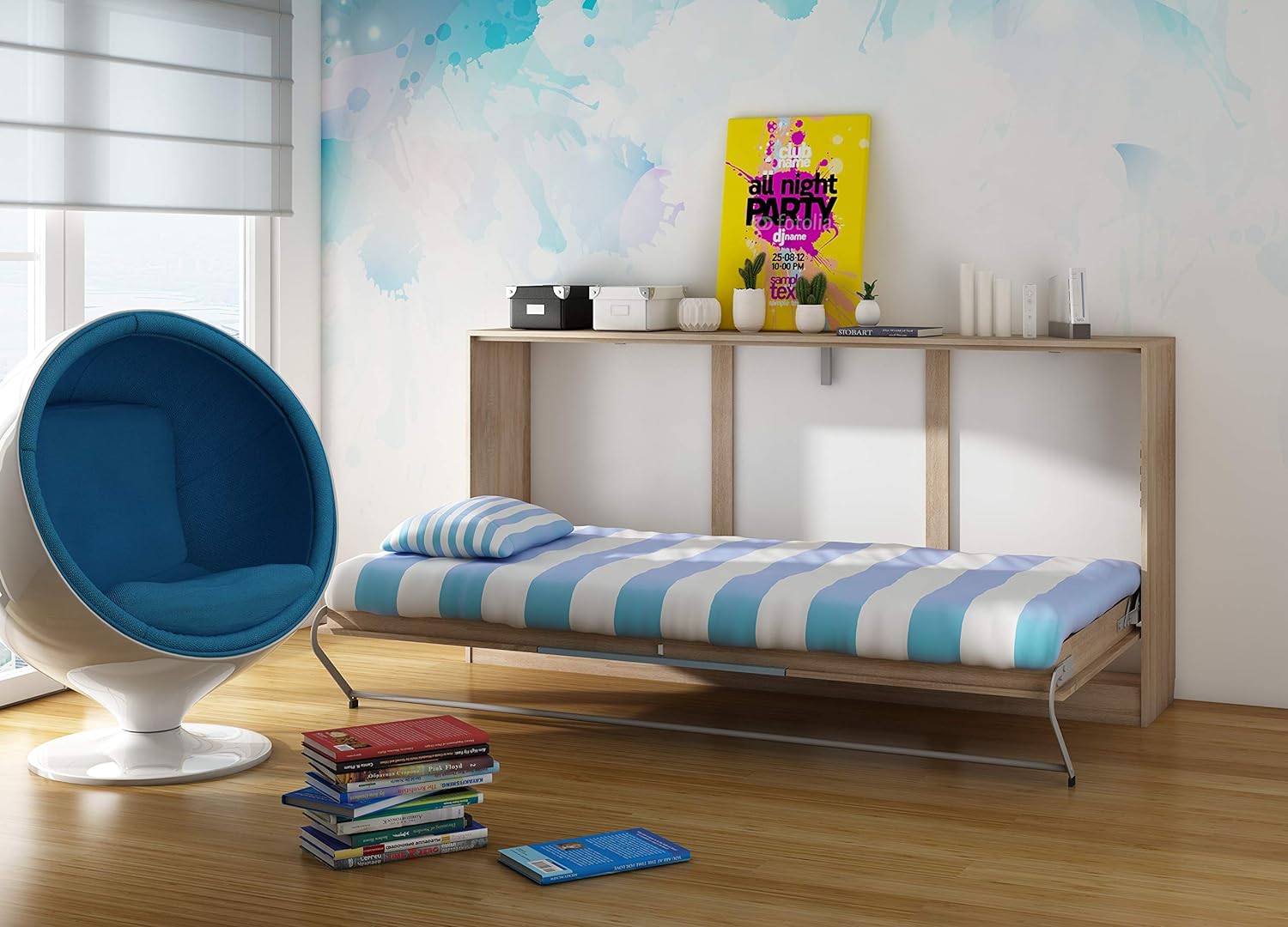 Mobile con Letto Pieghevole Integrato Roger cm 212x40x113h rovere viola