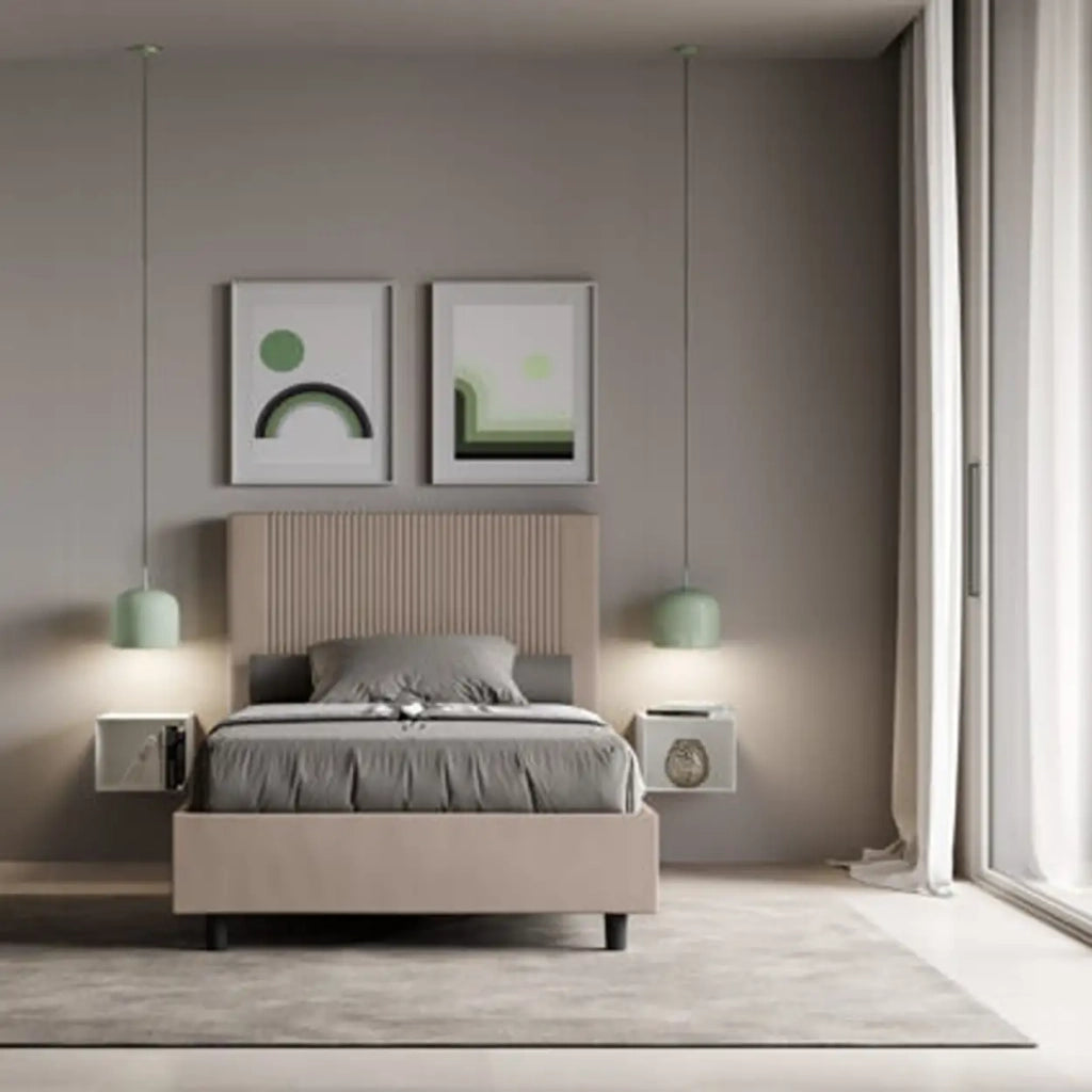 Letto una piazza e mezza senza rete imbottito 120x200 similpelle tortora Goya