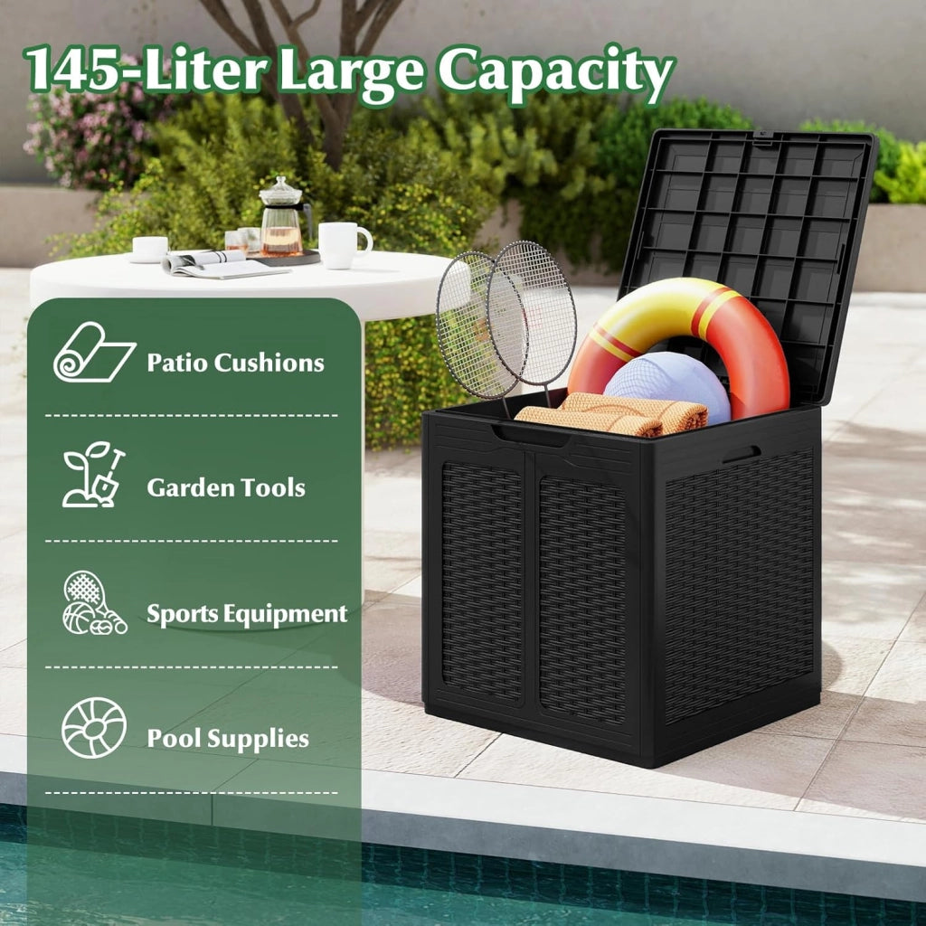 Baule da Giardino 145 L, Baule da Esterno con Coperchio con Coperchio Bloccabile, Contenitore per Cuscini in Plastica, Multibox Impermeabile Esterni, 56X56X61 cm
