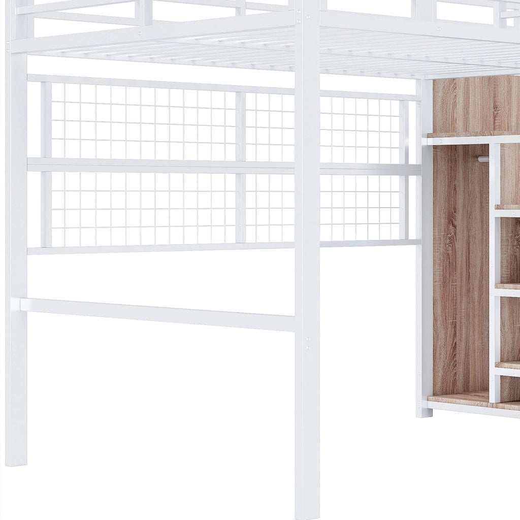 DESMIU Letto a soppalco matrimoniale con armadio, scala contenitore e LED regolabile 140 × 200 cm, senza materasso