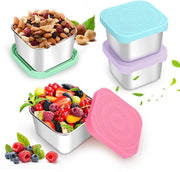 Contenitori per snack 4 in 1, 180 ml, cassetta di conservazione per condimenti in acciaio inossidabile 304 con coperchio in silicone, set di contenitori per pasti leggeri riutilizzabili e trasportabili, impermeabili e facili da aprire