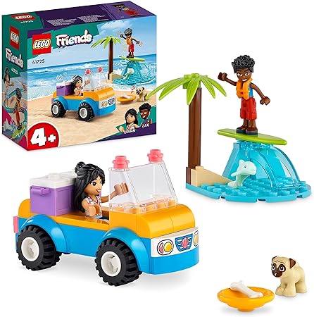 LEGO 41725 Friends Divertimento sul Beach Buggy con Macchina Giocattolo, Tavola da Surf, Mini Bamboline, Delfino e Cane,