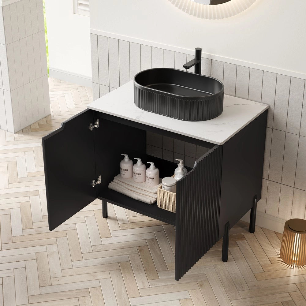 Mobile da Bagno con Lavabo Ovale in Ceramica e Piano in Pietra Sinterizzata ¨C Xylo ¨C Nero, 76 cm