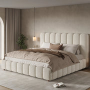 letto imbottito bouclé bianco 196 x 218 cm