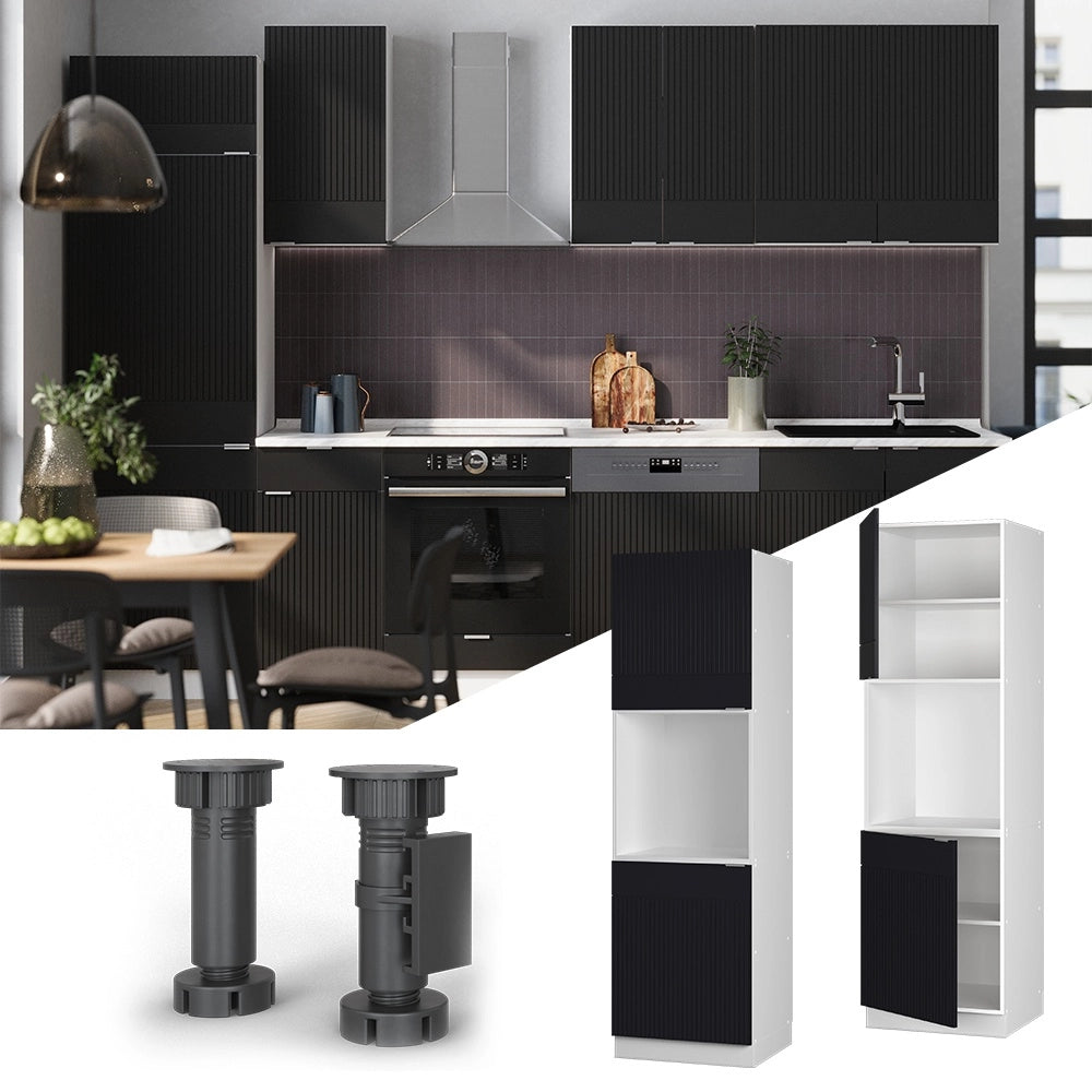 Mobile per forno da incasso Fame-Line Nero rigato/Bianco 60 cm con ripiano aperto Vicco