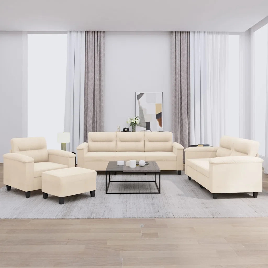 vidaXL Set Divani 4 pz con Cuscini Beige in Tessuto Microfibra