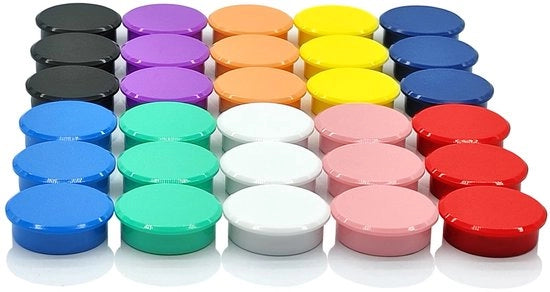 Magnetici per lavagna, forti, frigorifero, 30 pezzi, mini, piccoli, colorati rotondi, per lavagna bianca, parete magnetica - 10 colori