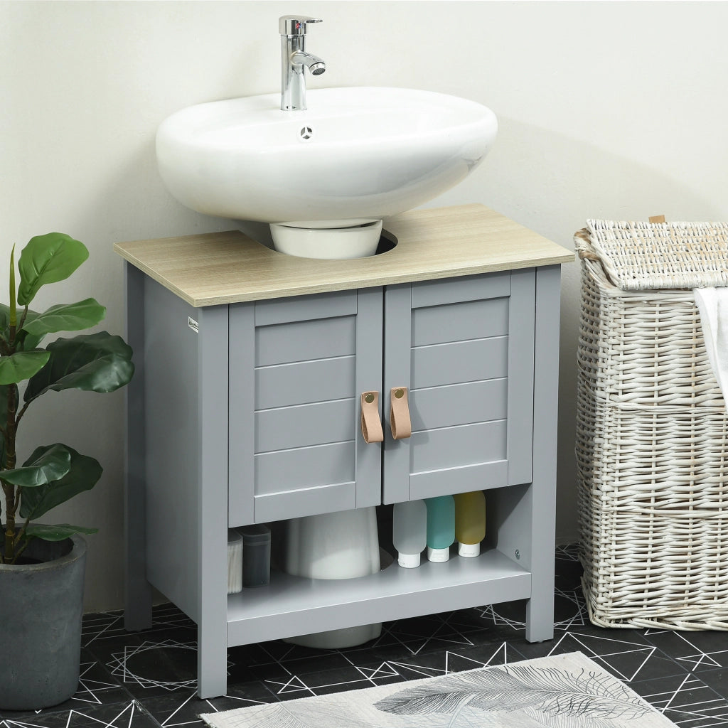 Mobile Bagno Sottolavabo con 2 Ante e Ripiano Regolabile ¨C Zephmum ¨C 60x30x60 cm Grigio