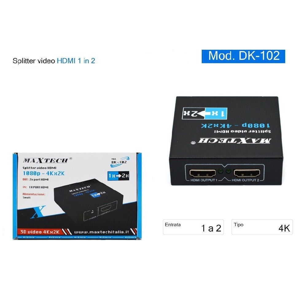 Trade Shop - Splitter Sdoppiatore 2 Porte Usb Hdmi Full Hd 1080p Tv Ps3 Xbox 3d 4k Maxtech Dk-102 -