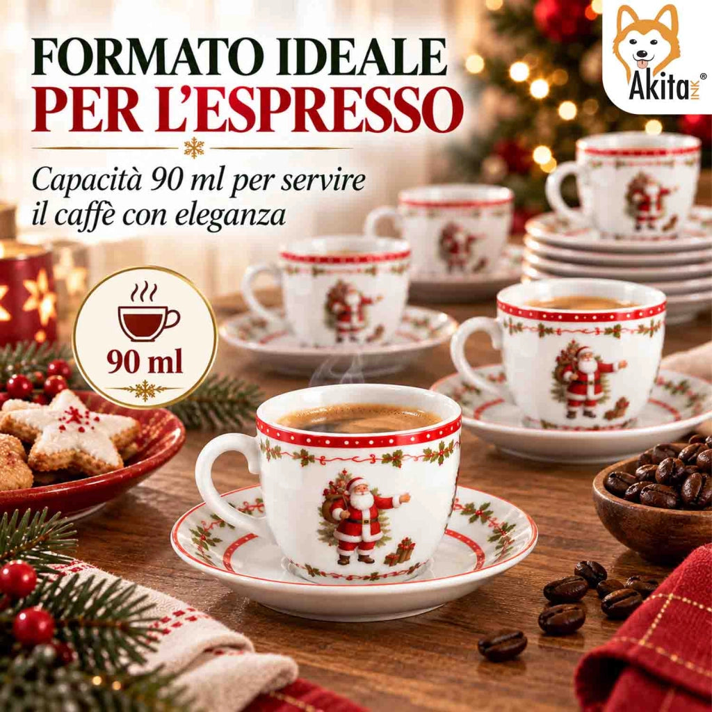 Akitaink 6 Tazzine da Caffe' Santa Claus con Piattino 90 ml