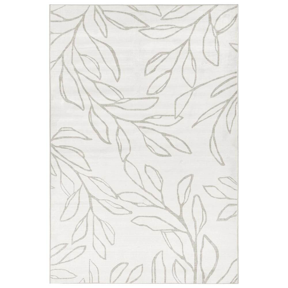 Tappeto tessuto beige chiaro 140 x 200 cm Moderno motivo foglie Soggiorno Camera da letto Per riscaldamento a pavimento Fondo antiscivolo A pelo corto