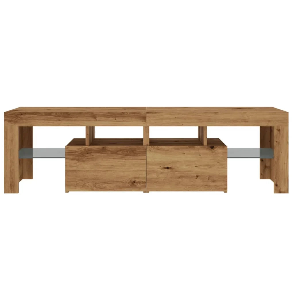Mobile TV multimediale mensola per TV credenza mobile TV sala da pranzo soggiorno camera da letto con luci a LED rovere lavorato a mano legno ingegnerizzato marrone 02_0026706