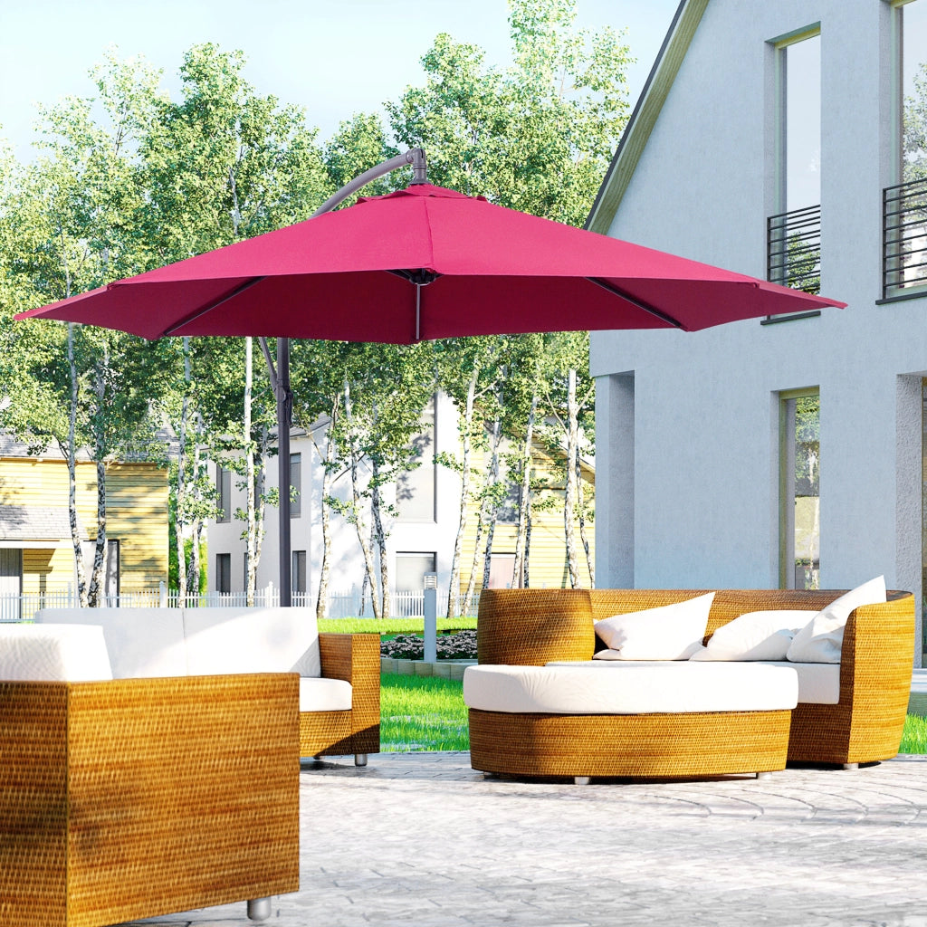 EasyComfort Ombrellone da Giardino 3x2.5 m a Braccio Inclinabile con Manovella, Rosso Scuro