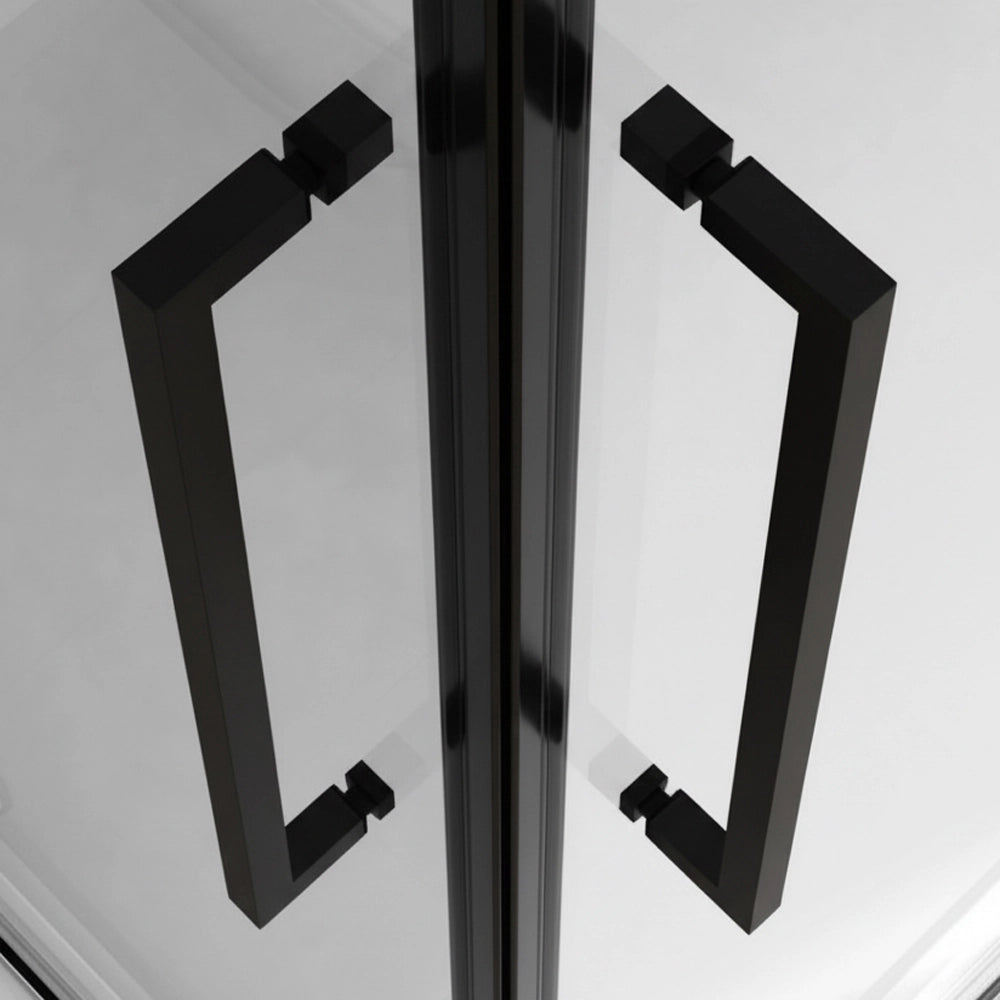 Box doccia angolare doppio soffietto 90x70 in vetro temperato trasparente con profili nero opaco Neos