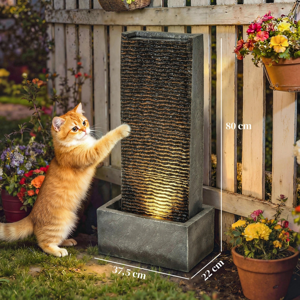 Fontana da giardino a 2 livelli con illuminazione LED e pompa effetto granito ¨C Xylo ¨C 37,5x22x80 cm