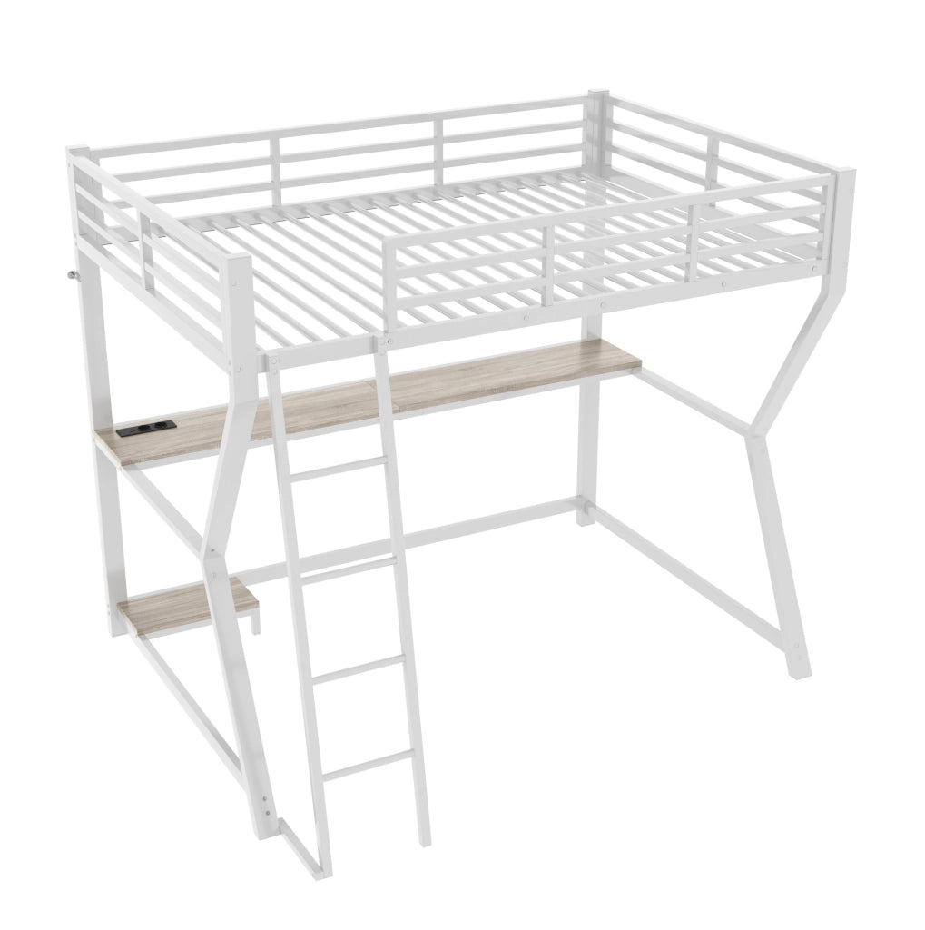 Letto a soppalco 90x200 cm con scrivania, LED, prese USB e scala