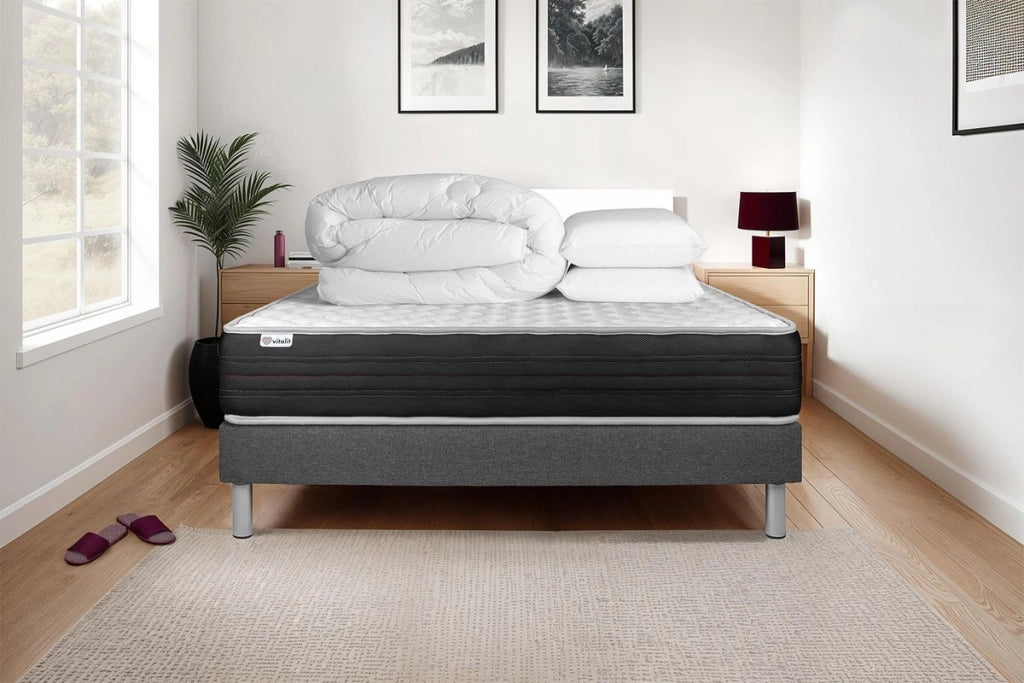 Pacchetto letto completo - Materasso 200x200cm + Box spring con doghe (kit) + 2 cuscini + Piumino - Vitalmemo One