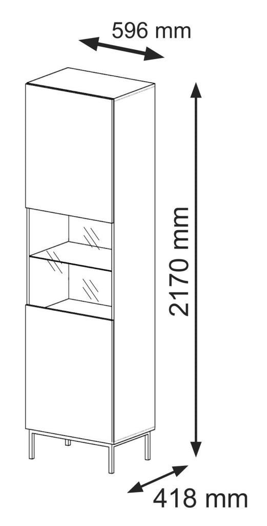 MOBILE RAVENNA B VETRINA IN MDF CON FOGLIO IN VETRO 1DS 60x217 BIANCO OPACO CORNICE ORO