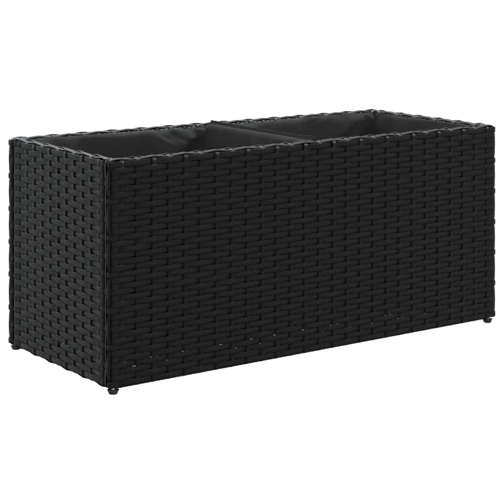 Fioriera rialzata per piante fiori patio giardino con 2 vasi 72 x 30 x 32 cm resina intrecciata nera 02_0038082